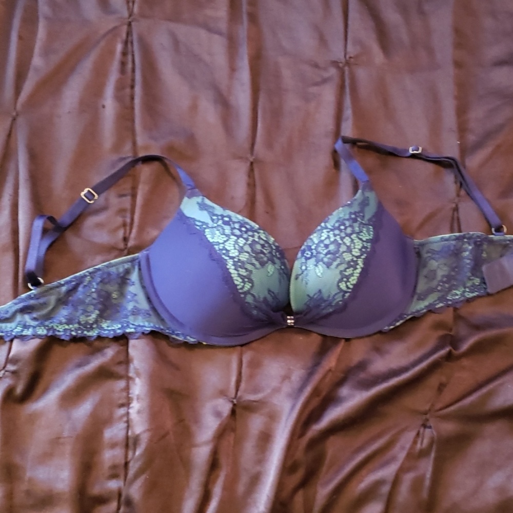 Teal and royal blue almost purple lace bra